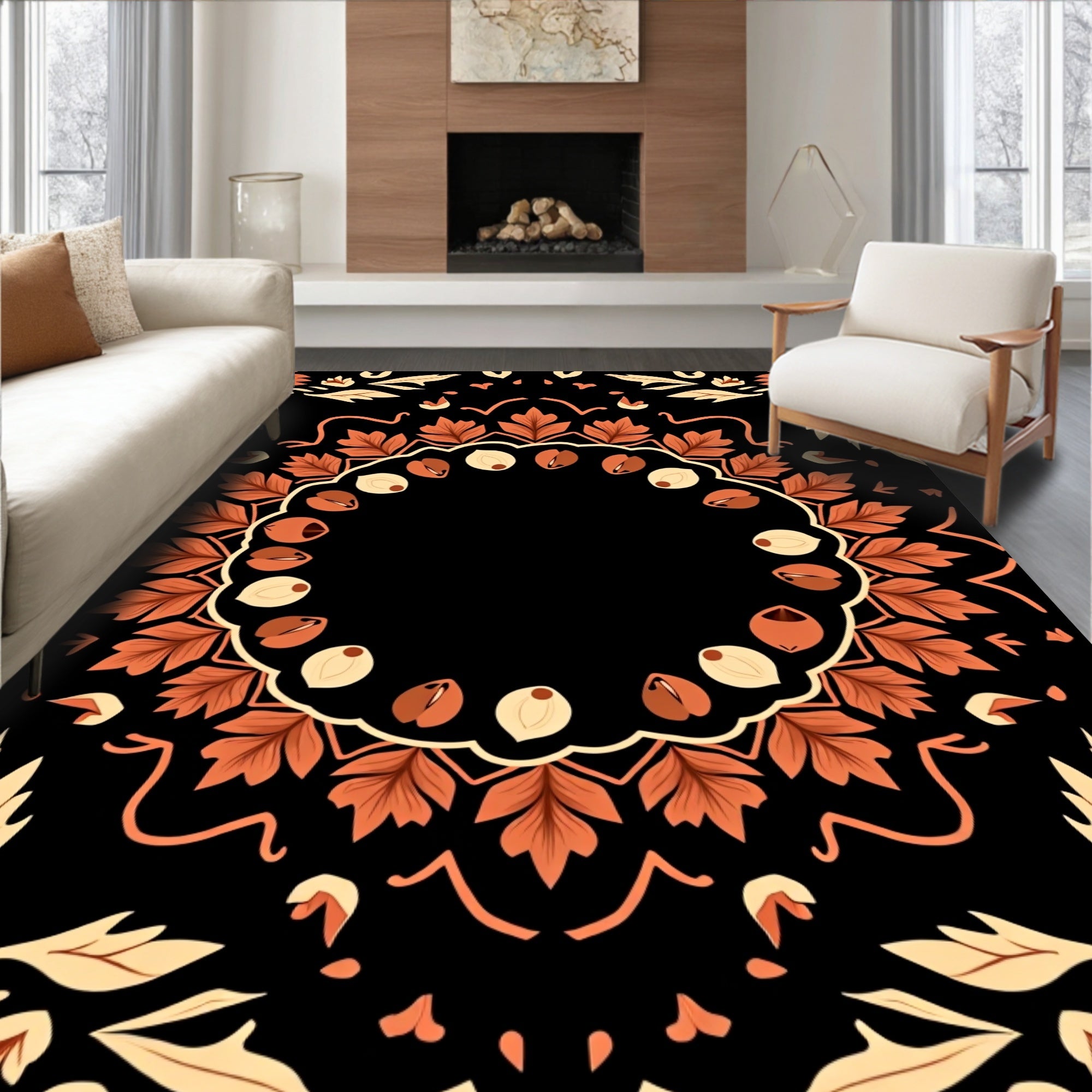 Terracotta Leaf Mandala Artistry Rug
