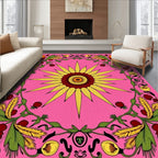 Pink Sunburst Floral Pumpkin Border Rug