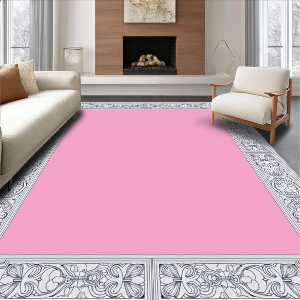 Elegant Pink Floral Art Nouveau Frame Rug