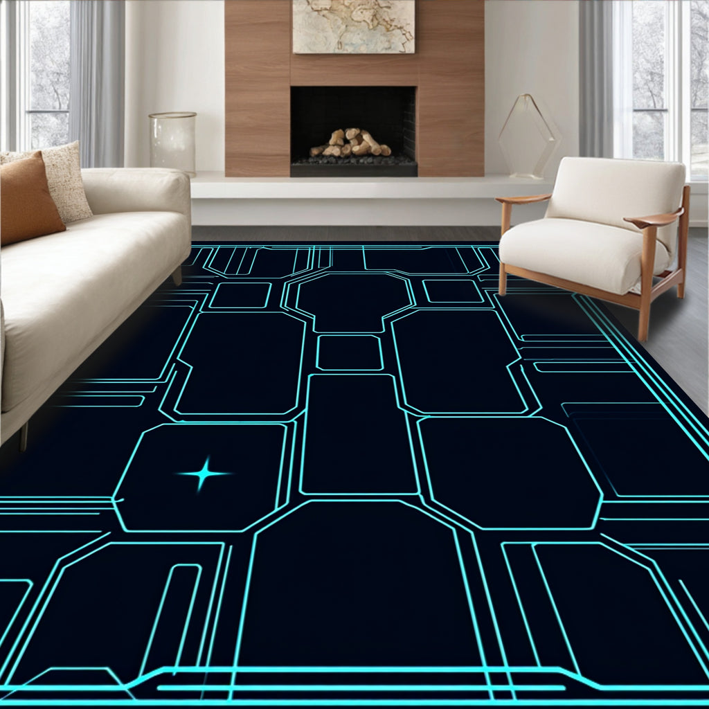 Sci-Fi Neon Circuit Board Rug