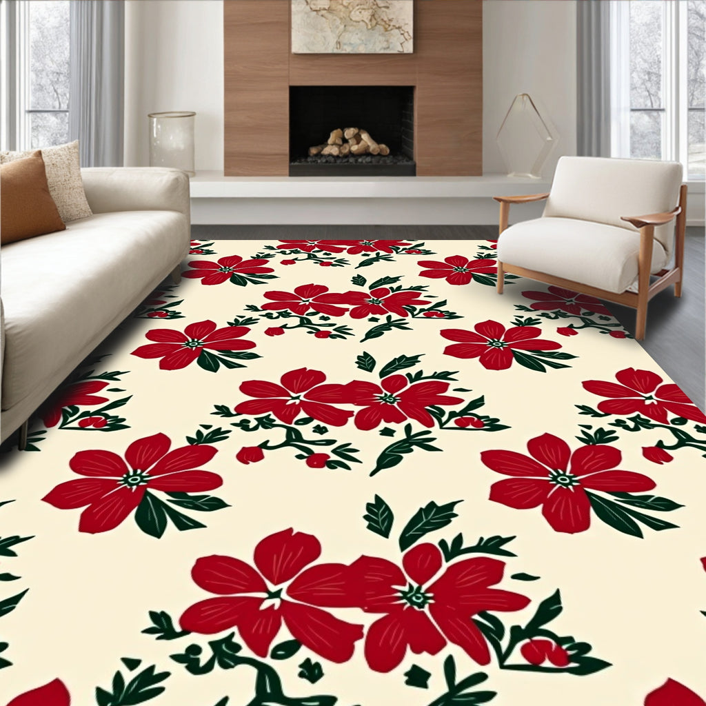 Crimson Floral Sprig Cream Rug