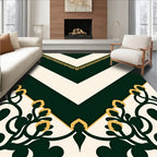 Dark Green Chevron Floral Medallion Rug