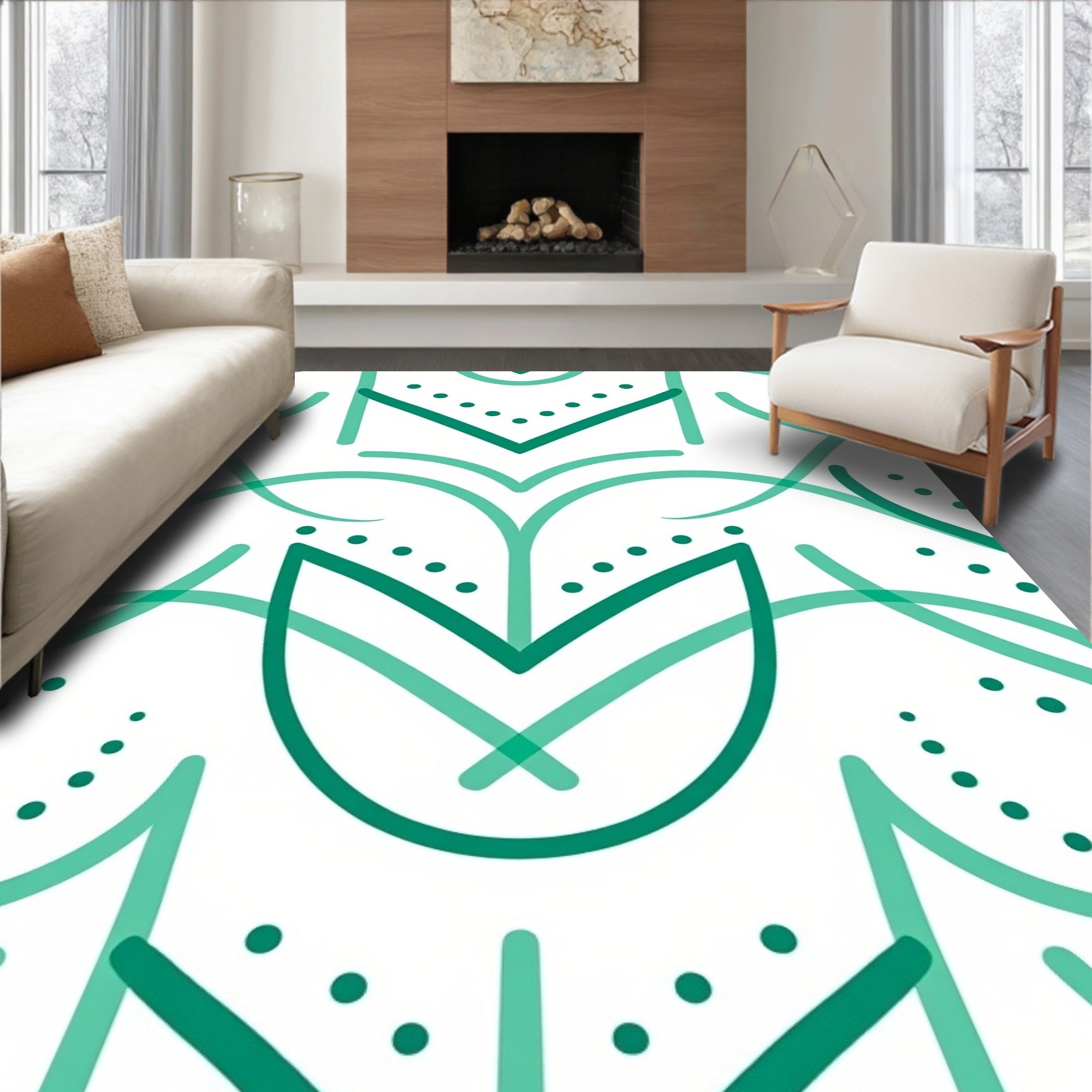 Teal Leafy Lines Abstract Rug
