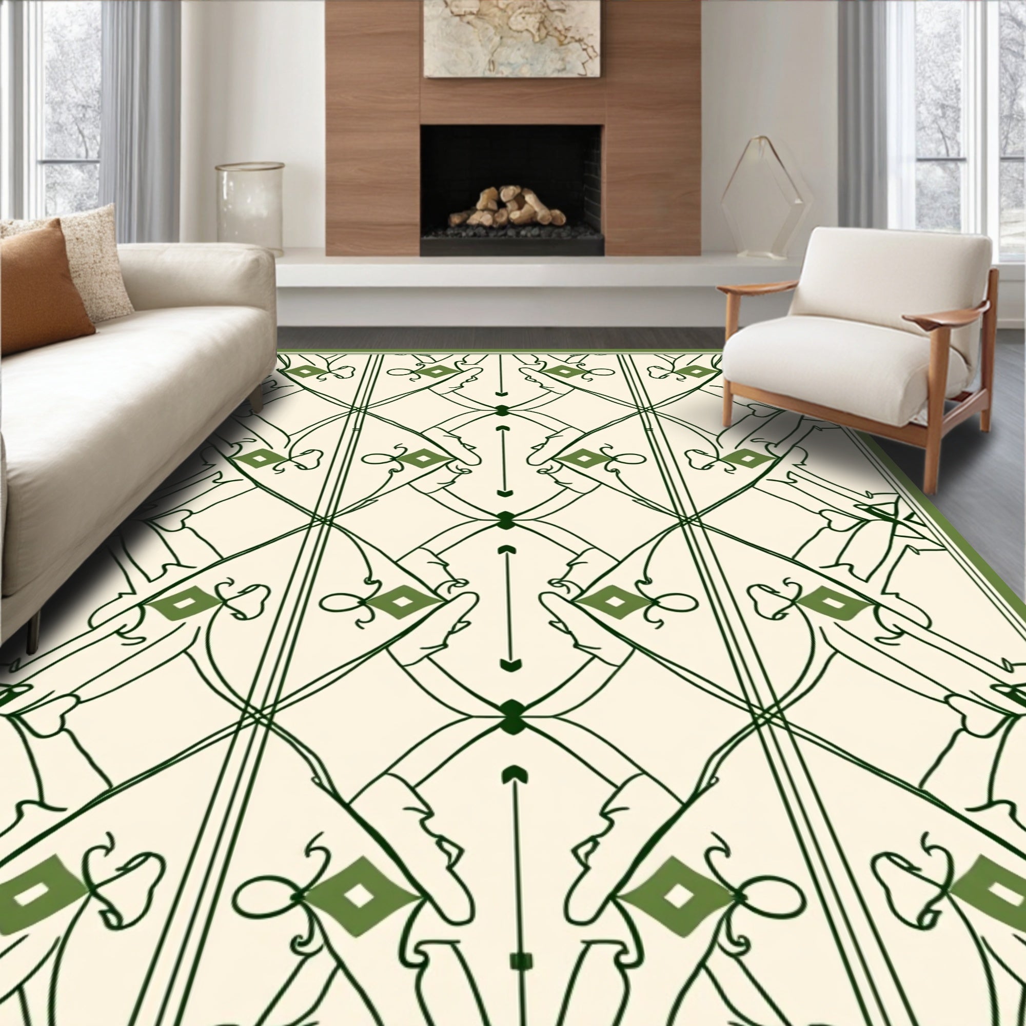 Art Nouveau Green Diamond Vine Rug