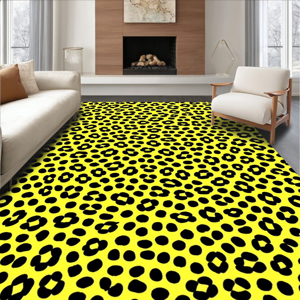 Vibrant Yellow Black Animal Spots Rug