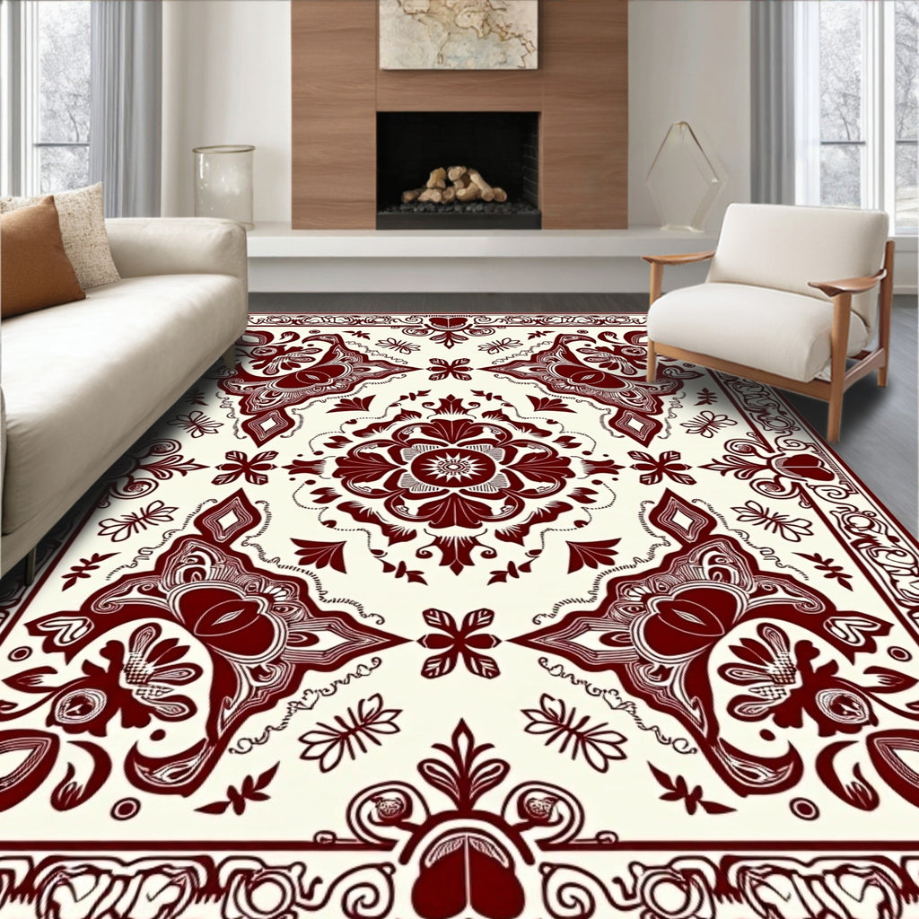 Crimson Medallion Floral Border Rug