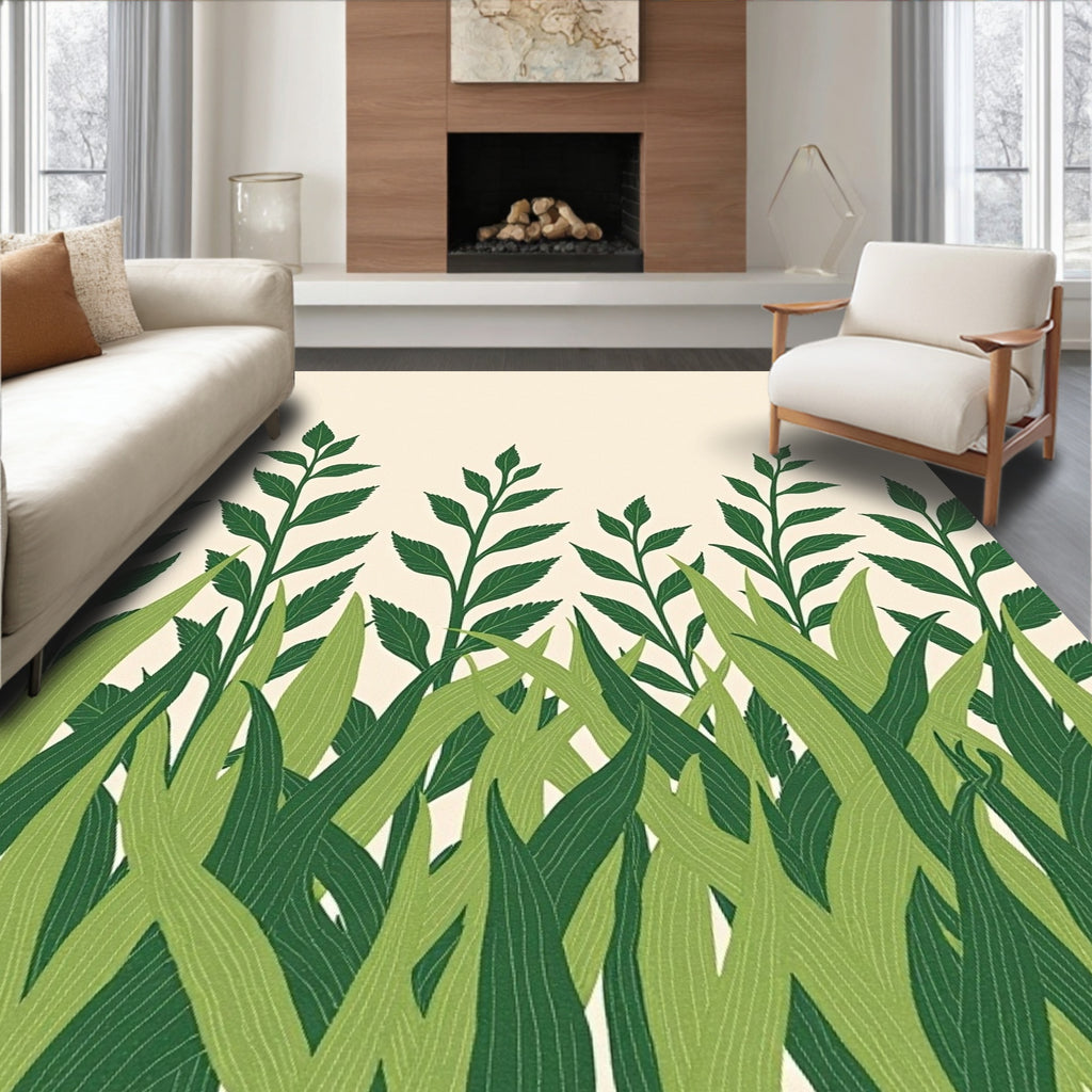 Verdant Green Leafery Field Rug