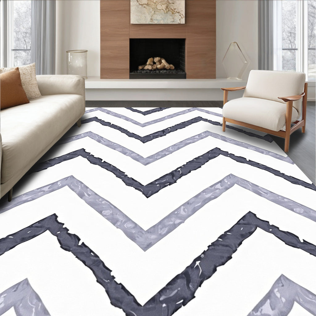 Dark Grey Light Blue Chevron Rug