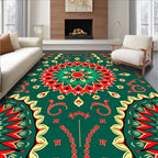 Emerald Crimson Yellow Medallion Mandala Rug