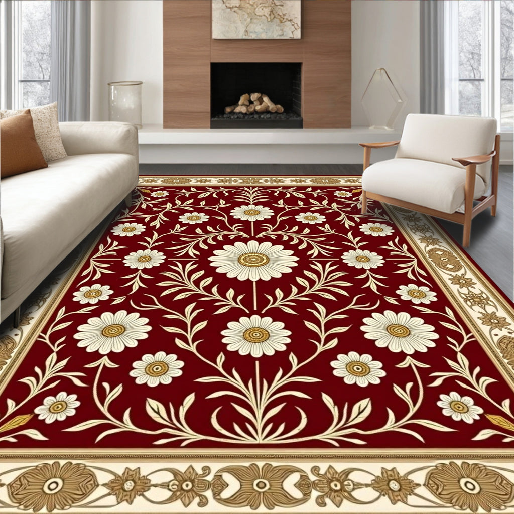 Rich Burgundy Daisy Vine Border Rug