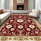 Rich Burgundy Daisy Vine Border Rug