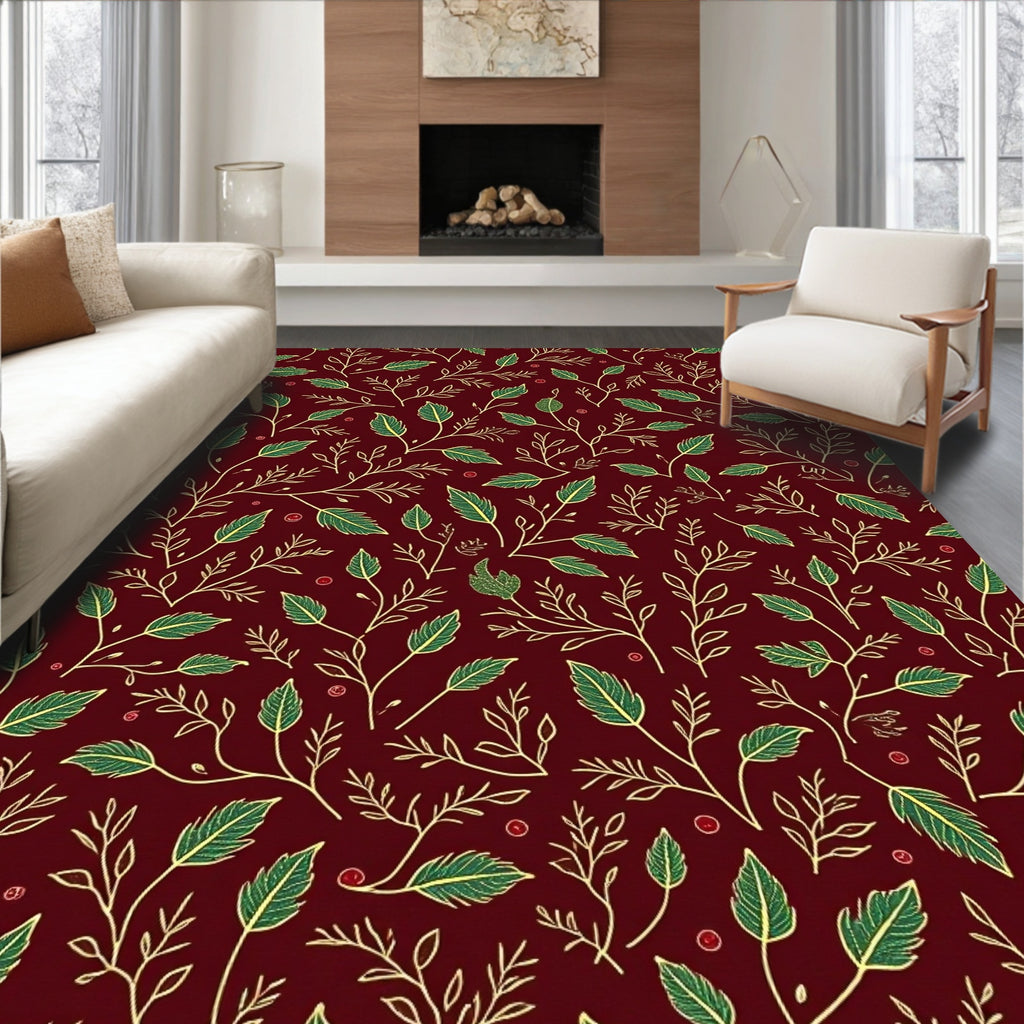 Deep Red Botanical Vine Medley Rug