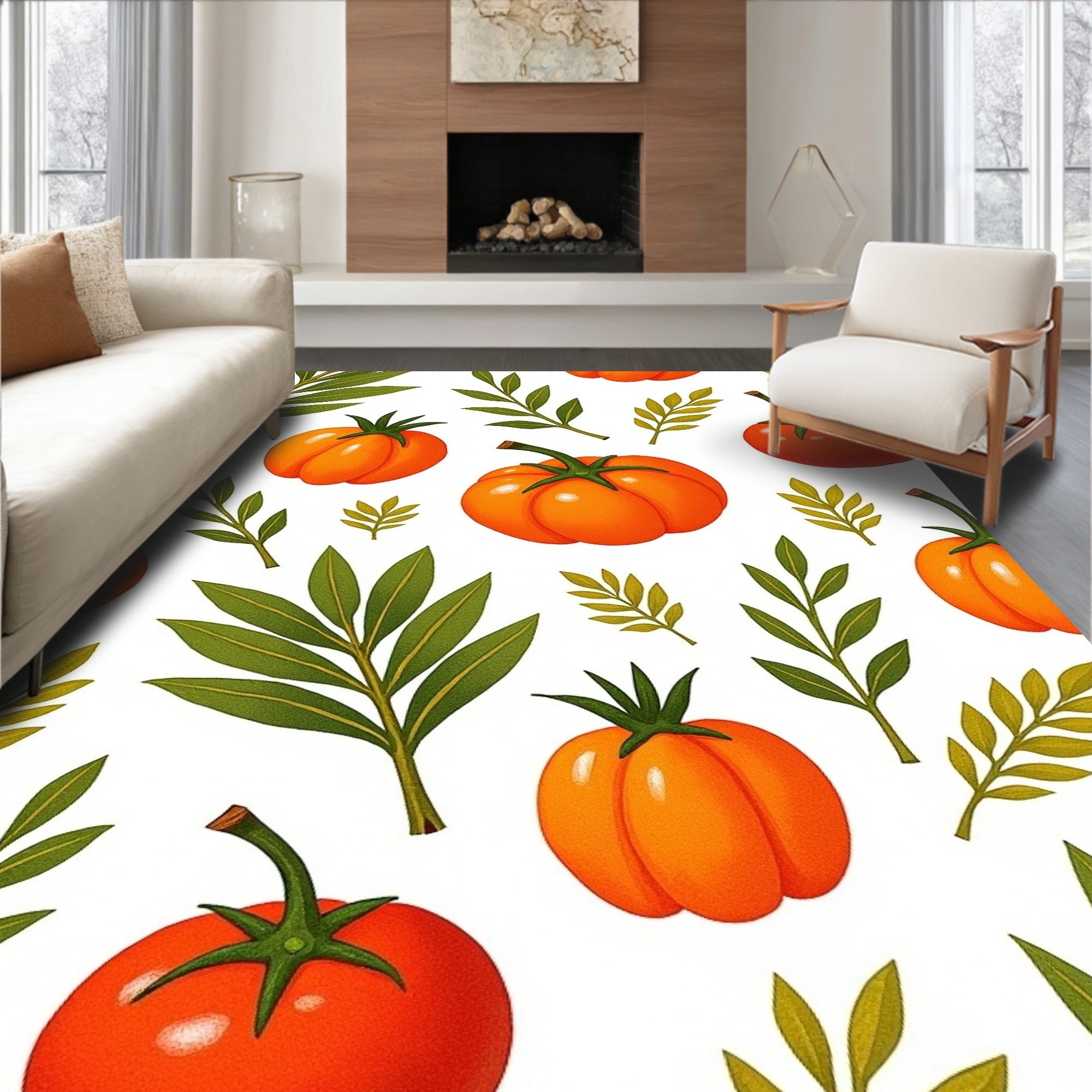 Oranges and Greens Foliage Scatter Rug