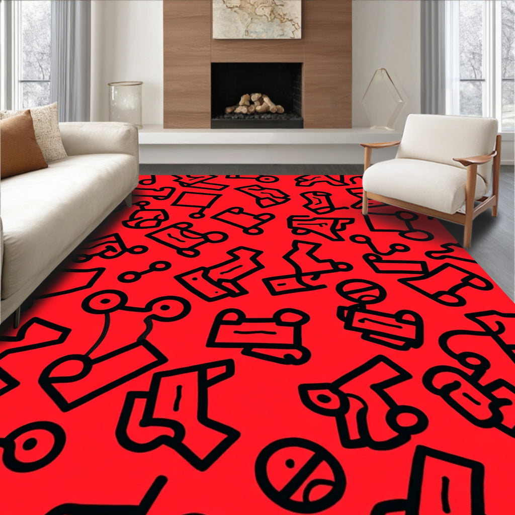 Bold Red Abstract Figures Rug