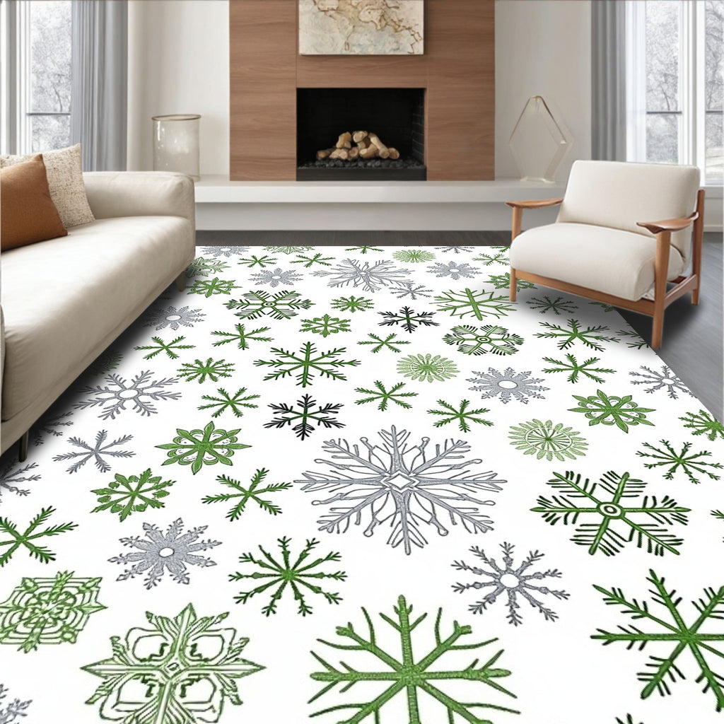 Green Silver Snowflake Array Rug