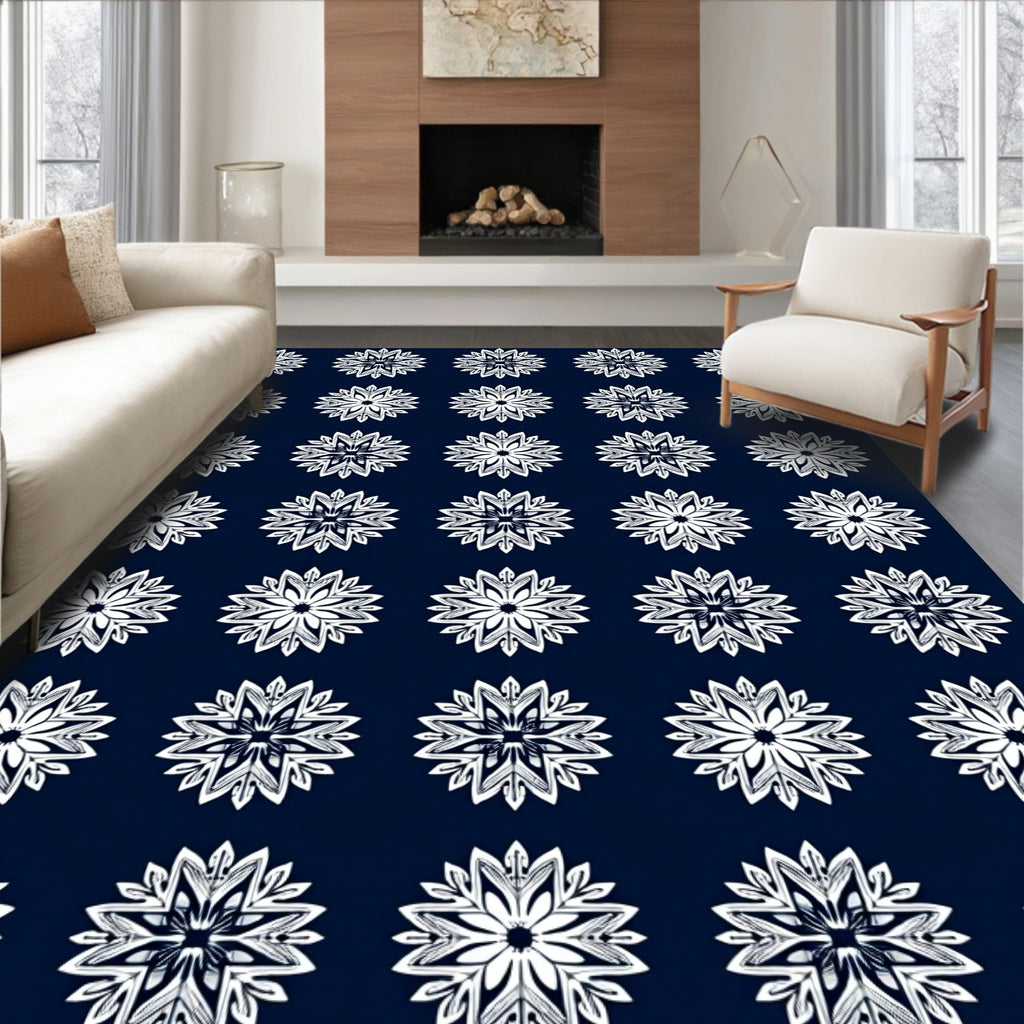 White Starburst on Navy Backdrop Rug