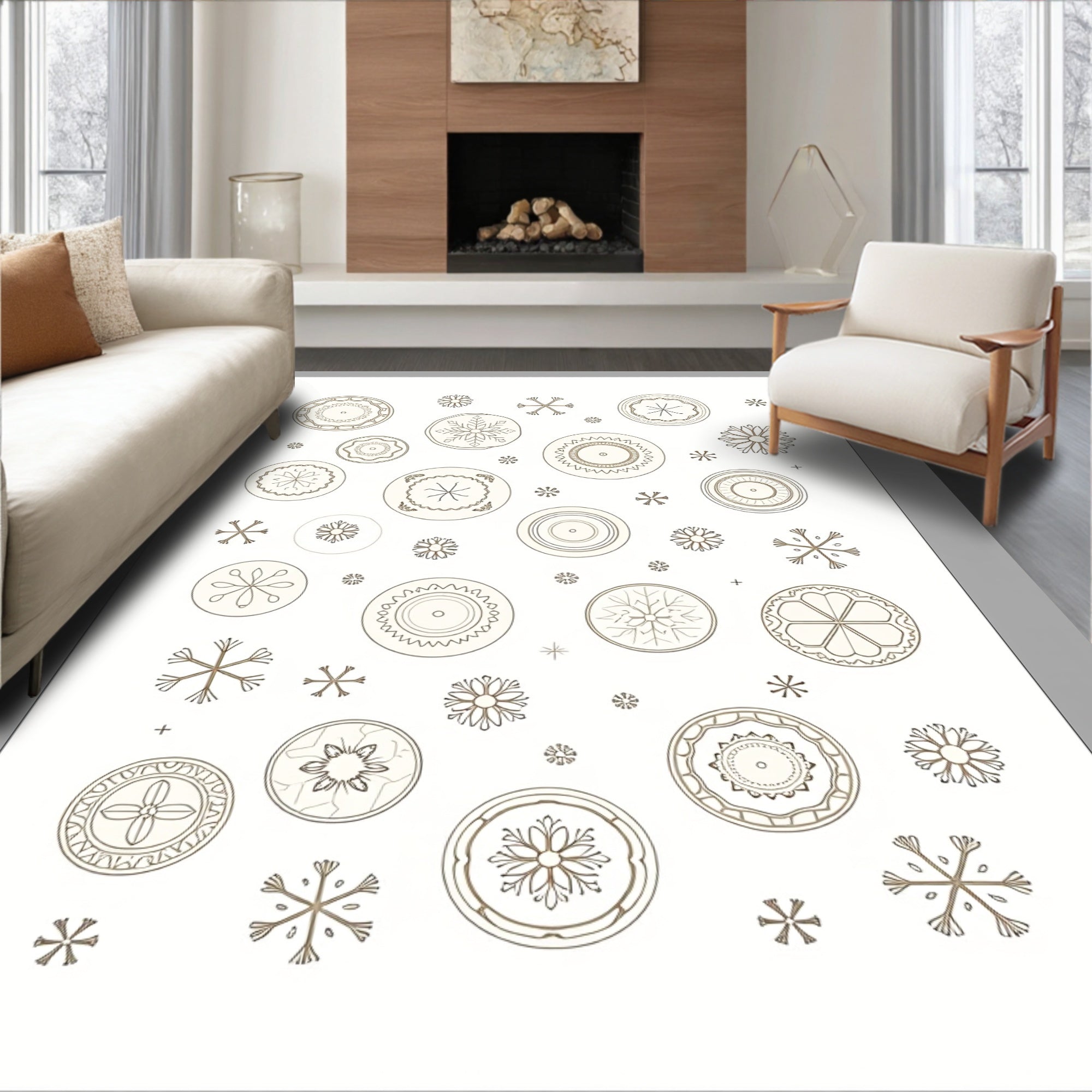Neutral Snowflake Medallion Collection Rug