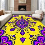 Vibrant Yellow Purple Symmetrical Floral Rug