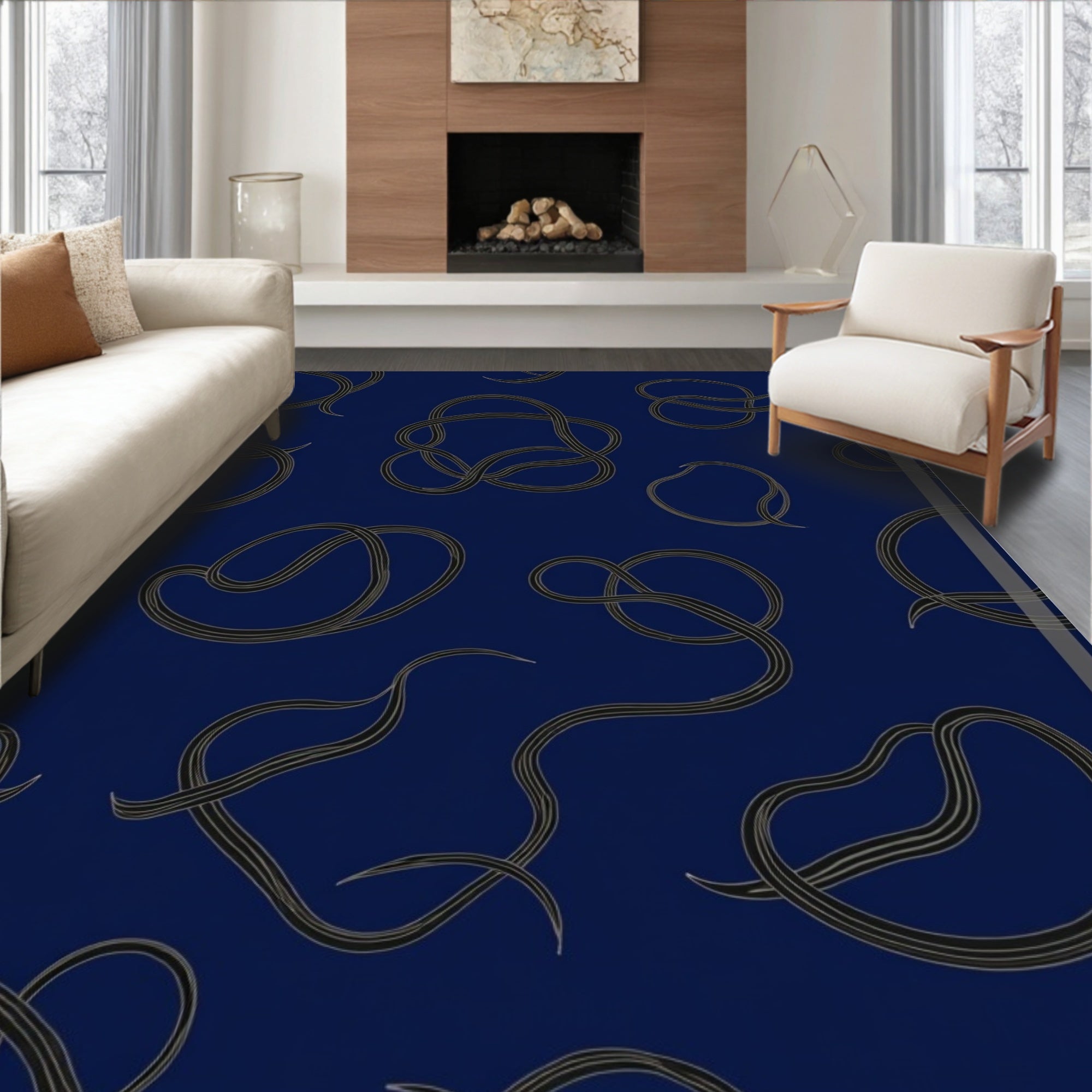 Navy Blue Abstract Knot Rug