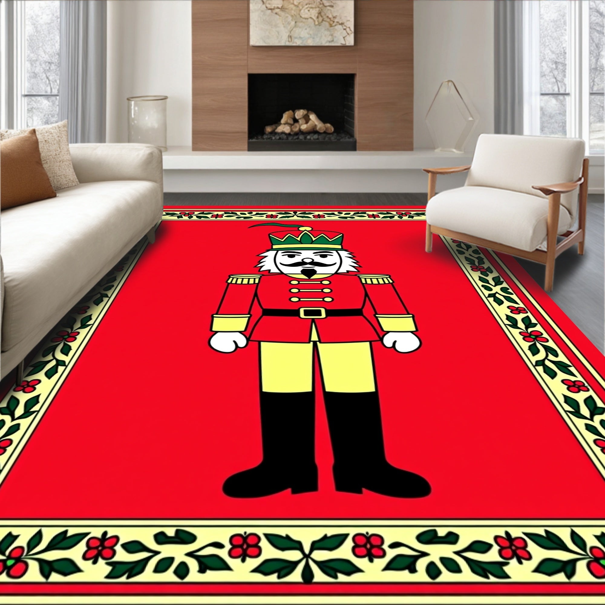 Festive Red Nutcracker Border Rug