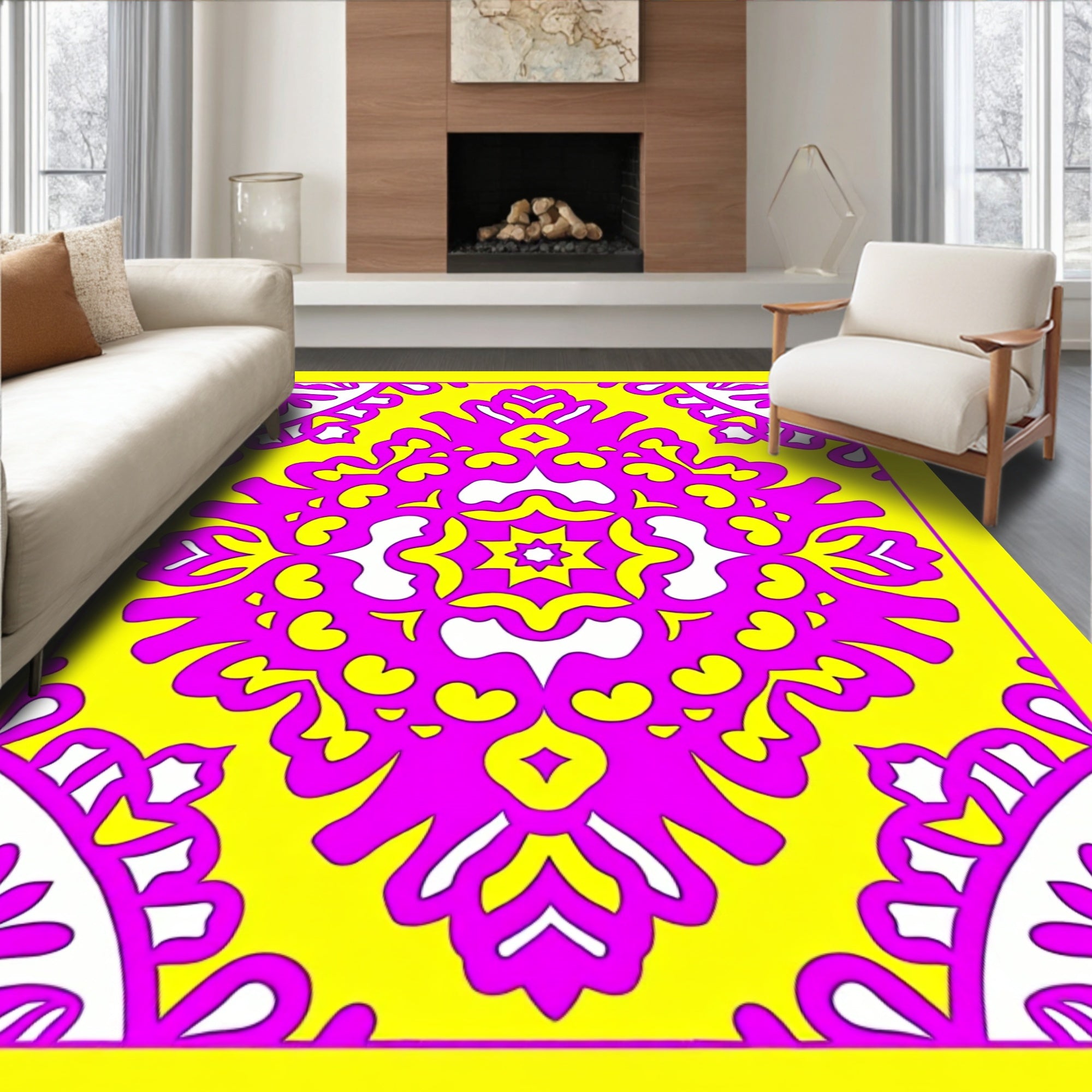 Vibrant Magenta Floral Medallion Rug