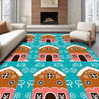 Whimsical Gingerbread Houses Teal Rug