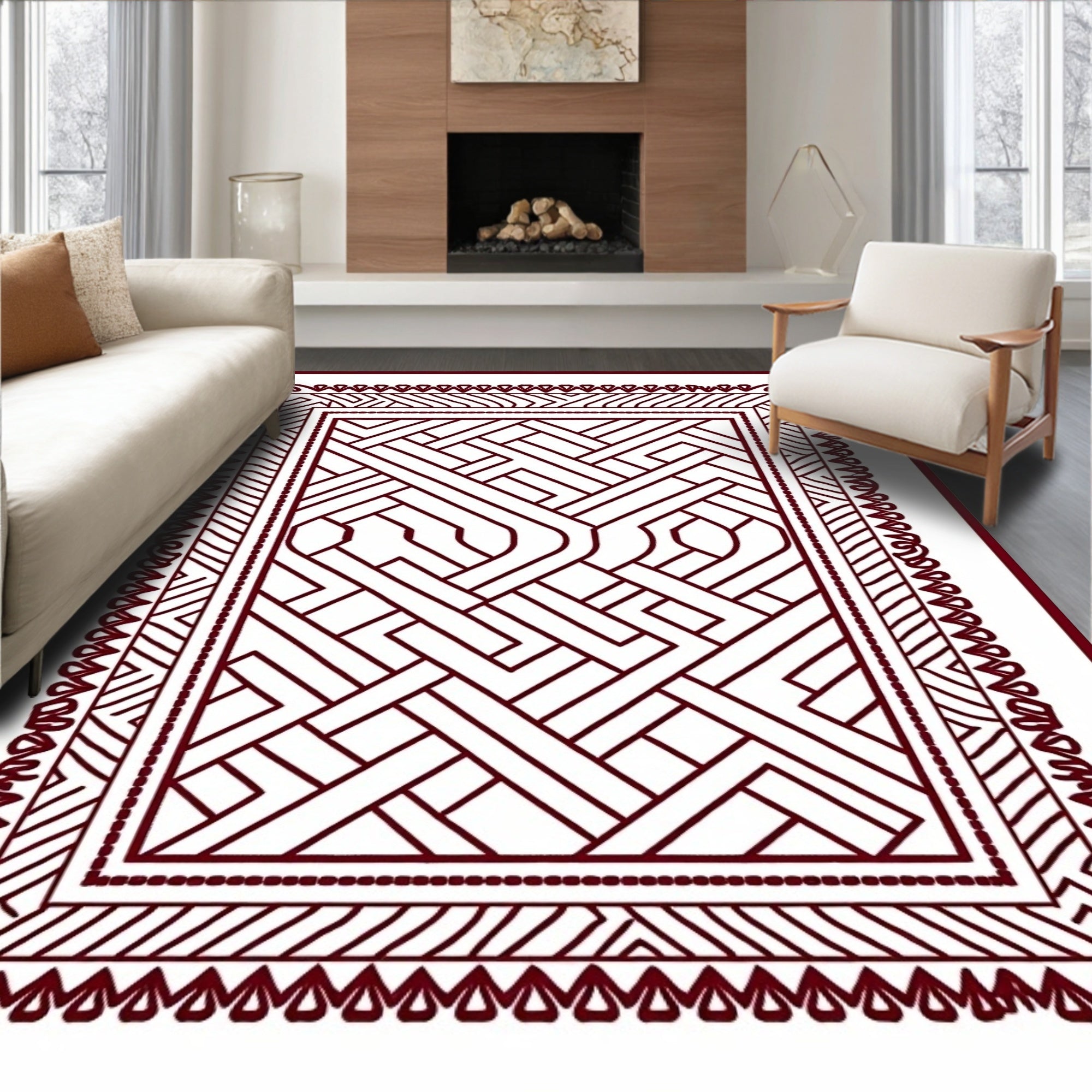 Deep Red Interlocking Geometric Interior Rug