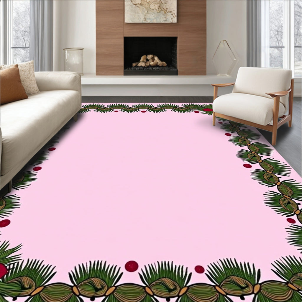 Biege Green Berry Garland Edging Rug