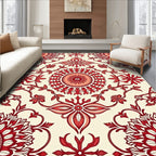 Crimson Red Floral Medallion Garden Rug
