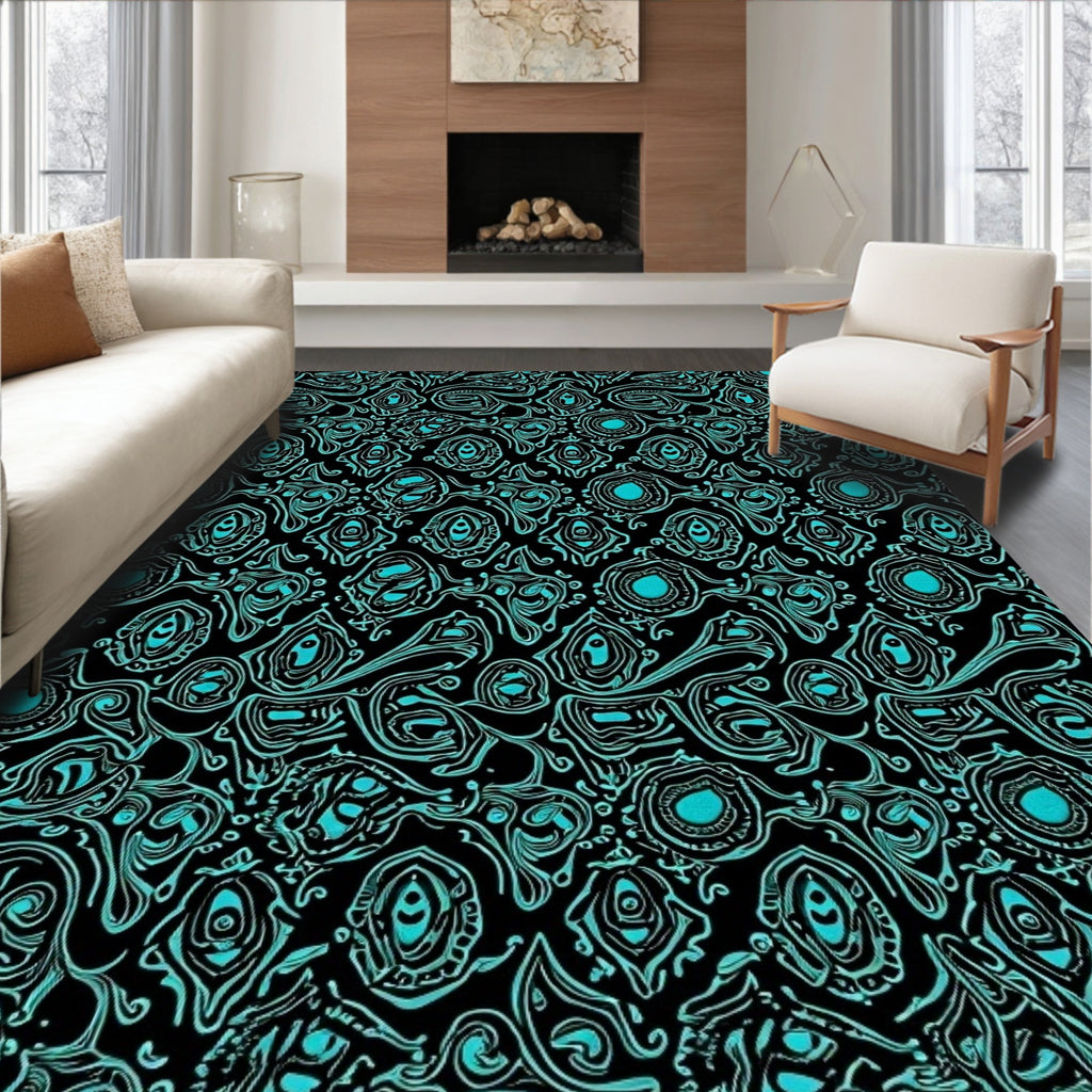 Turquoise Abstract Organic Swirls Rug