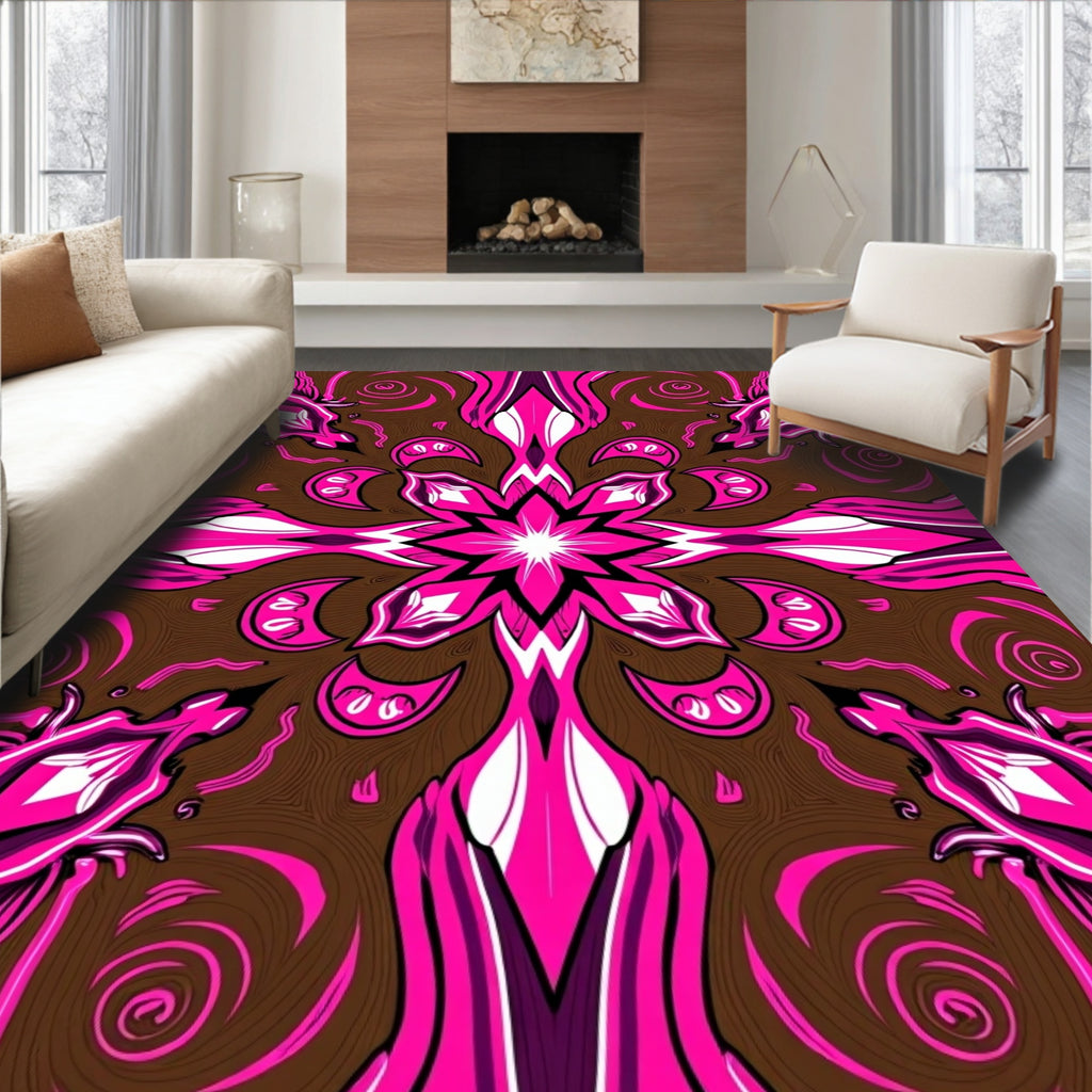 Dynamic Magenta Floral Swirl Rug