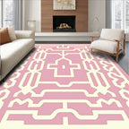 Soft Pink Geometric Lattice Medallion Rug