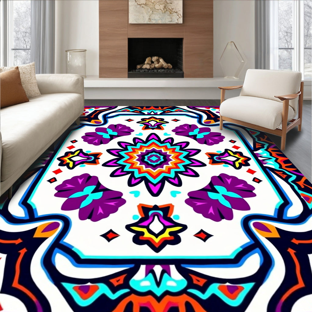 Vibrant Purple Teal Starburst Mandala Rug