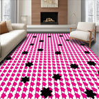 Pink White Stripes Black Flower Accents Rug