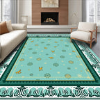 Turquoise Teal Deer Snowflake Border Rug