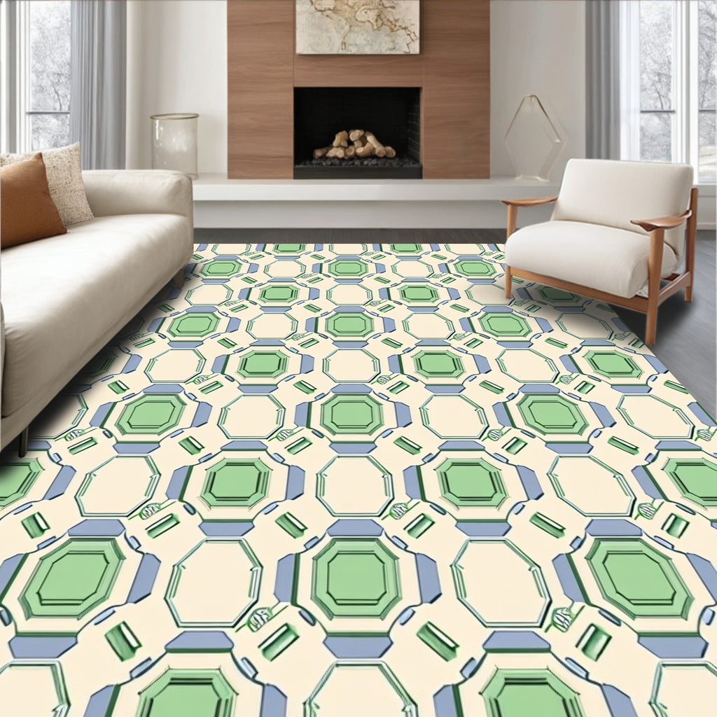 Geometric Emerald Octagon Arrangement Rug