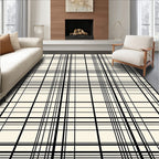 Classic Ivory Black Plaid Lines Rug