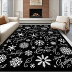 White Snowflakes Greetings Calligraphy Rug