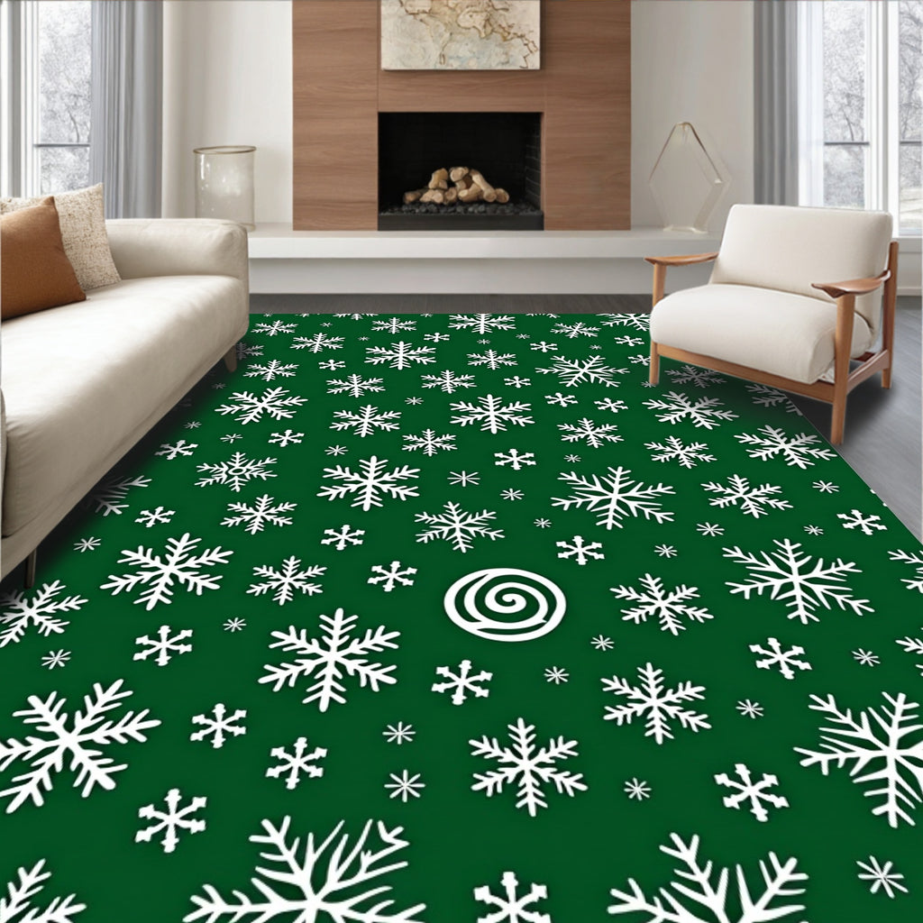 Winter White Snowflake Medley Green Rug