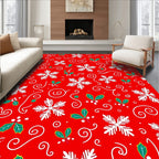 Festive Red Snowflake Holly Swirls Rug