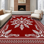 Rich Crimson White Floral Star Mandala Rug