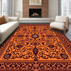 Rich Orange Floral Scrollwork Medallion Rug