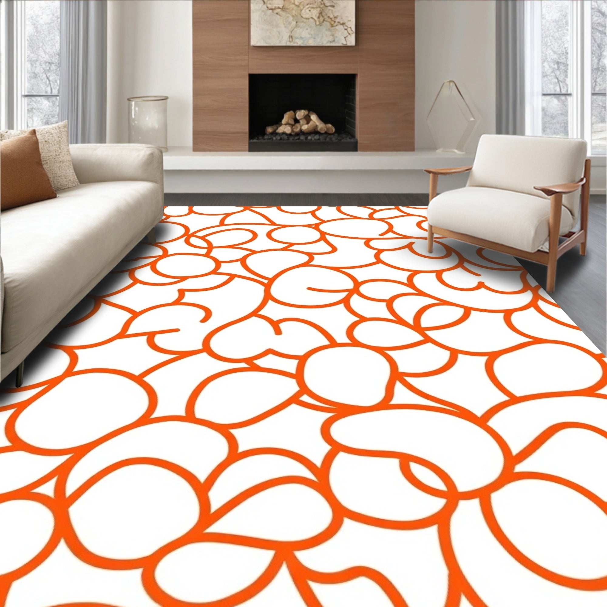 Orange Organic Swirl Abstract Rug