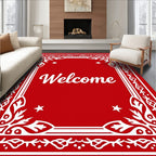 Red White Floral Medallion Welcome Rug