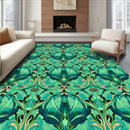 Art Nouveau Emerald Green Floral Tapestry Rug