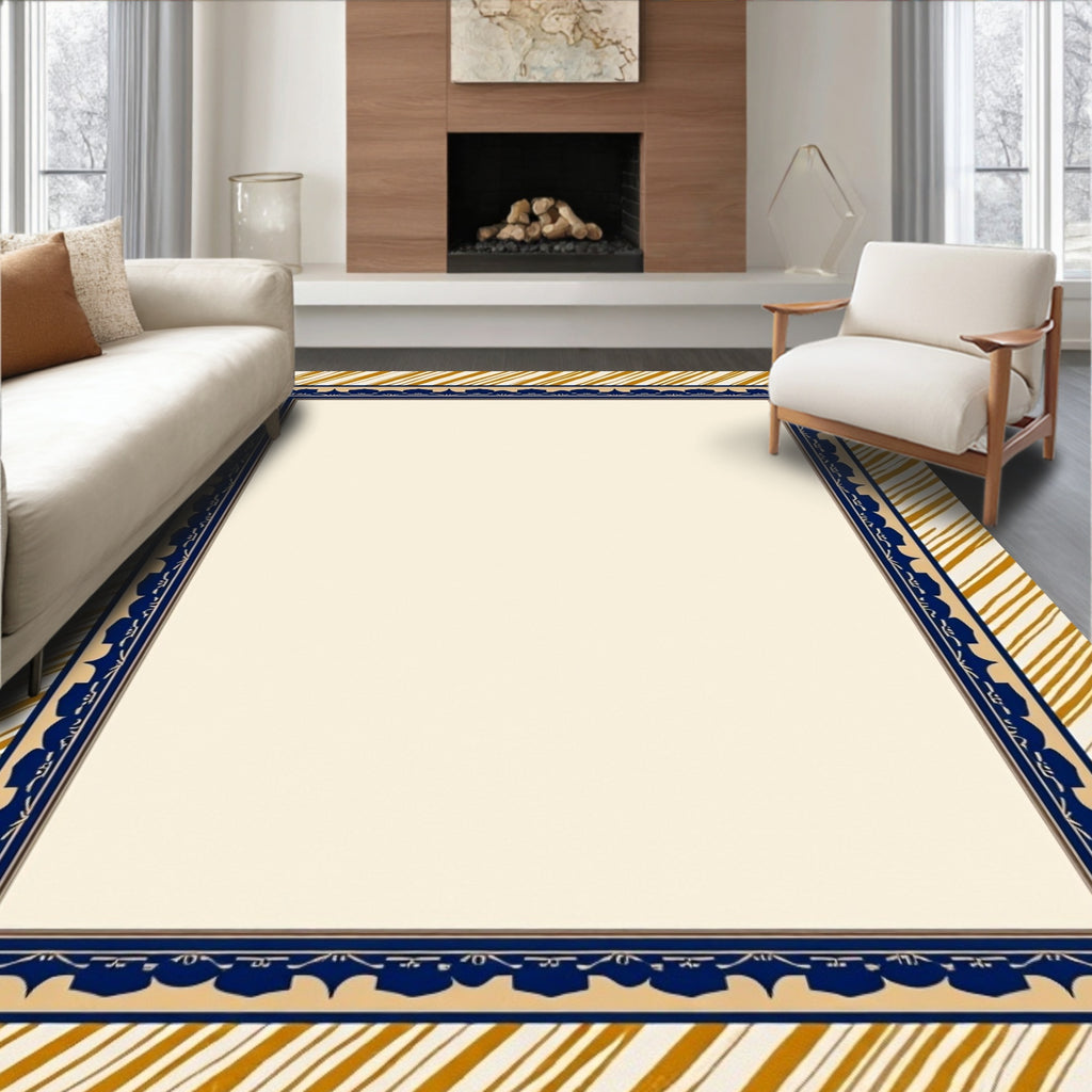 Golden Amber Diagonal Stripe Border Rug