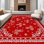 Red White Snowflake Folk Art Rug