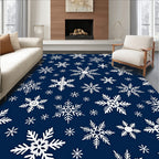 White Snowflakes On Navy Background Rug