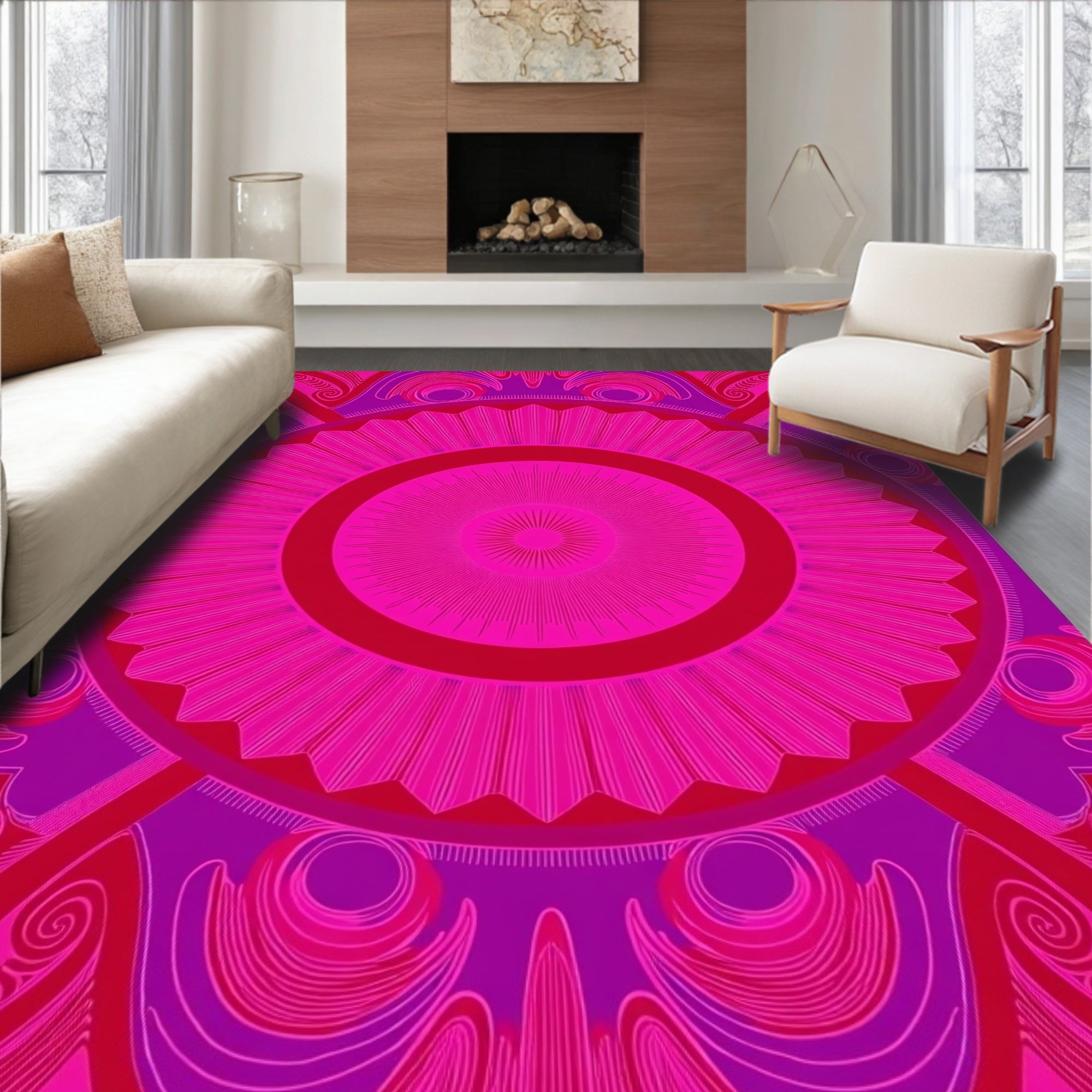 Vibrant Pink Mandalas Swirl Rug