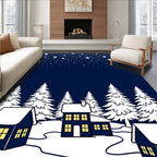 Midnight Sky Starry Village Scene Rug